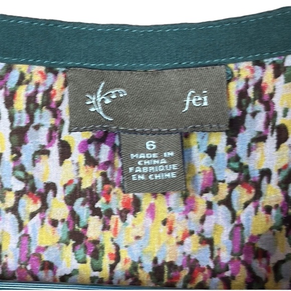 Fei Anthropologie 100% Silk Multicolor Abstract Long Sleeve Button Up  Top Sz 6 - Picture 5 of 12